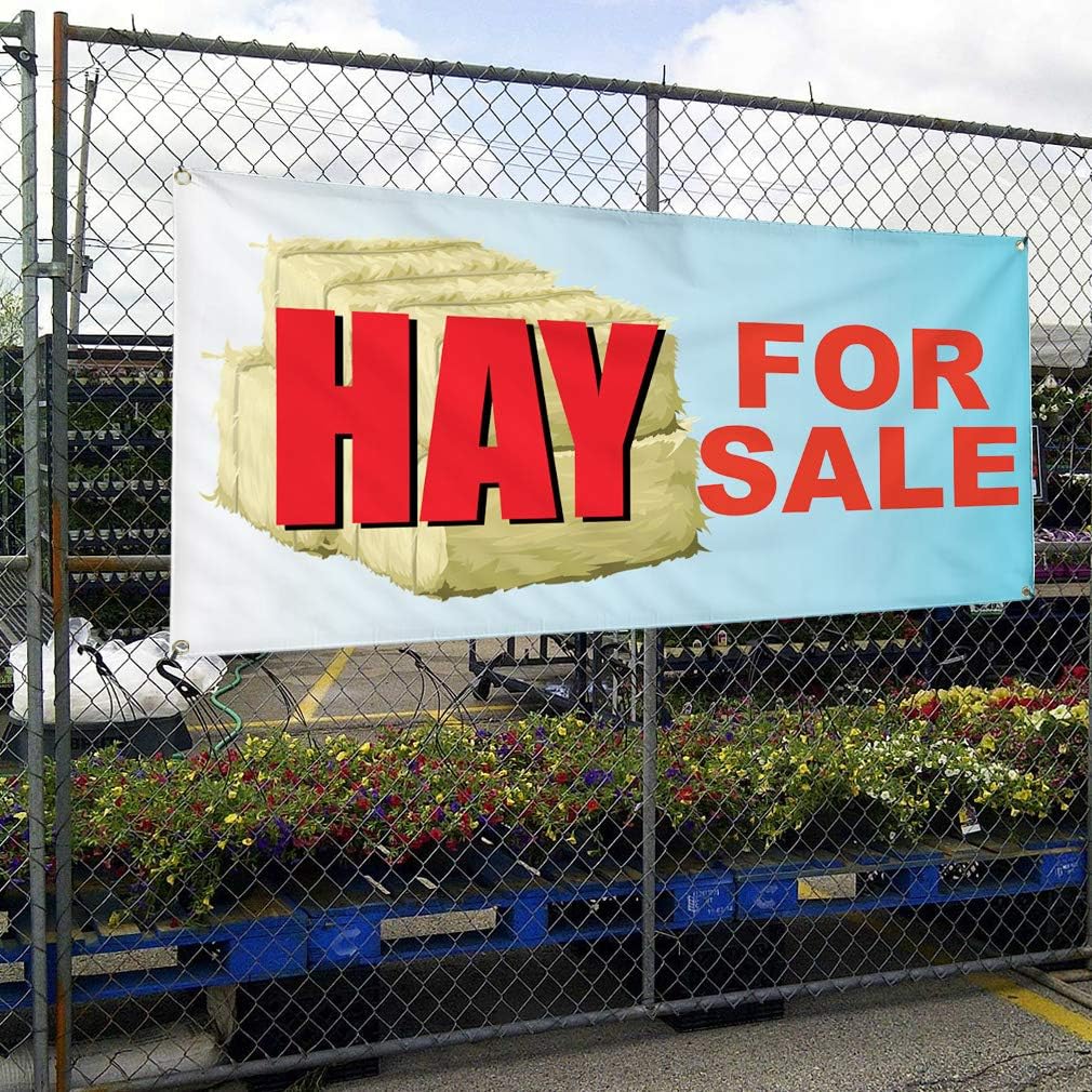 Vinyl Banner Multiple Sizes Hay for Sale Business A Business Outdoor Weatherproof Industrial Yard Signs Yellow 4 Grommets 24x48Inches