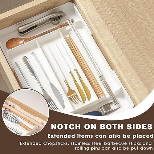 Miniatura 4 de ZGONOUY Organizador de cajones expandible blanco - Organizador de cajones divididos, organizador de cajones para maquillaje y tocador, suministros