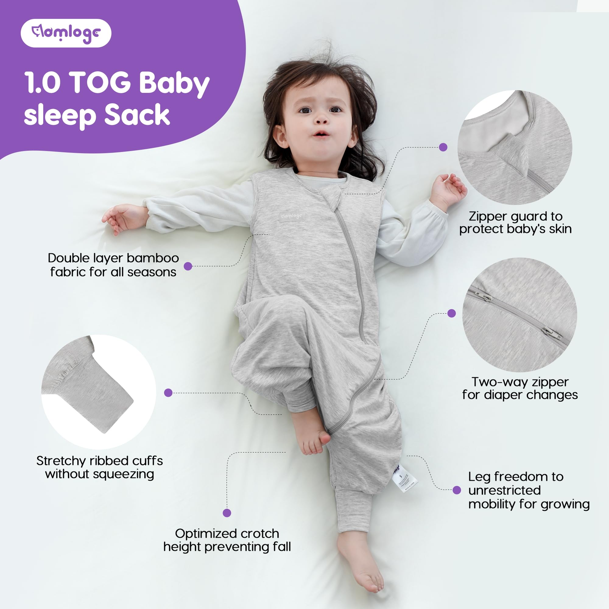 Aomloge PuppyCozy: Baby Sleeping Bag with Feet 2 Pack, Toddler Sleep Sack 9-15 Months, 1.0 Tog Sleep Sack with Legs - Image 3