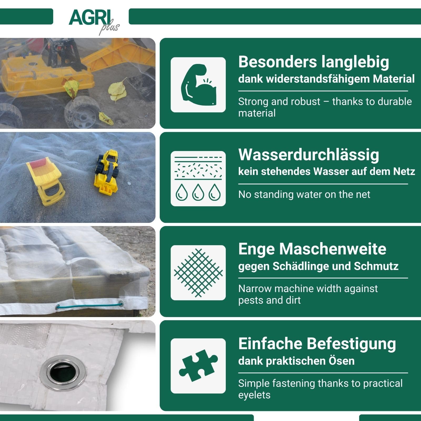 AGRI plus Sandkastennetz mit Ösen I 2 x 2 m I Verschiedene Maße I Engmaschiges Netz 0,8 x 0,8 mm I Abdeckung für Sandkasten I Abdecknetz mit Randverstärkung I Netz UV-stabil & wasserdurchlässig