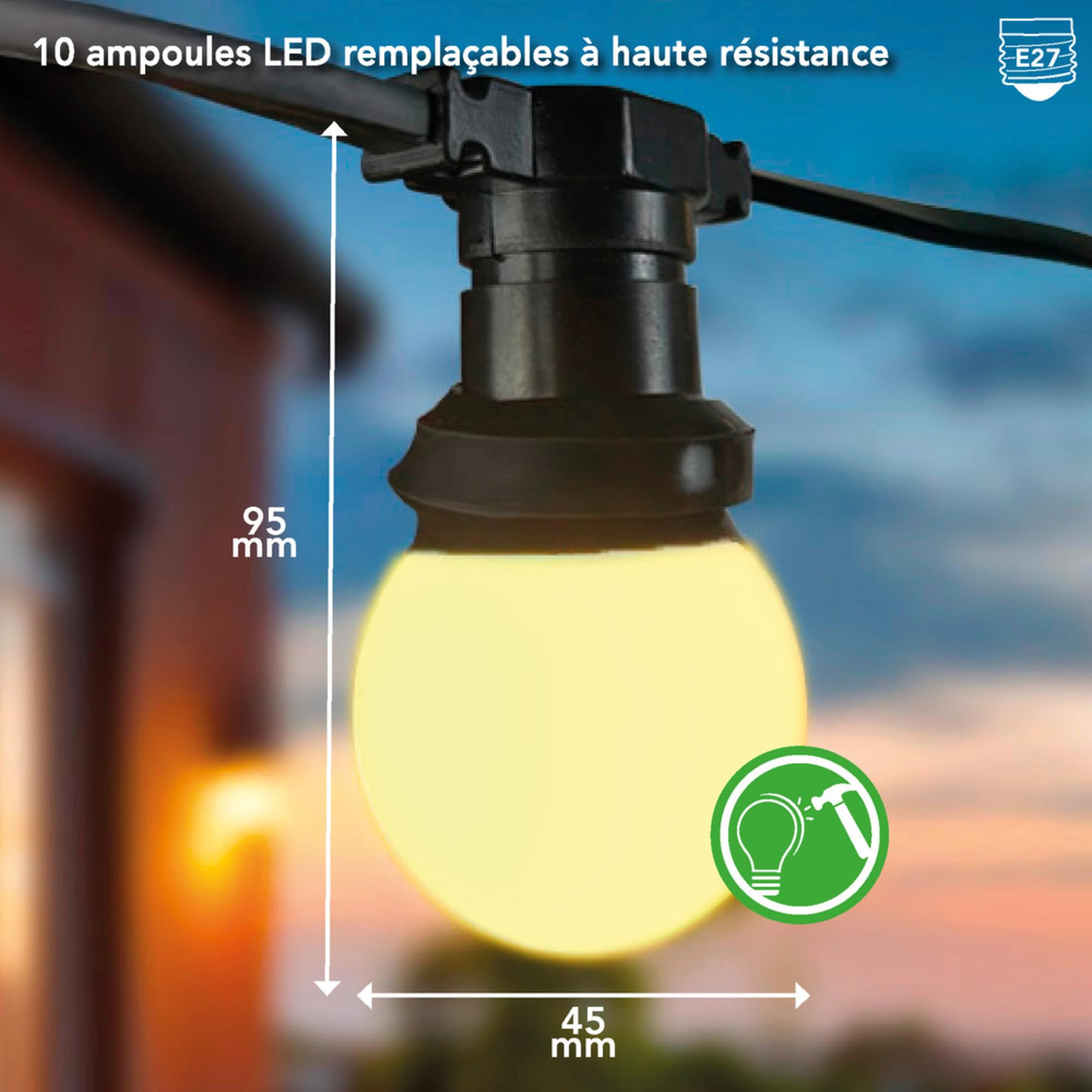 Guirlande LED 10 Ampoules E27 Blanc 10M connectable