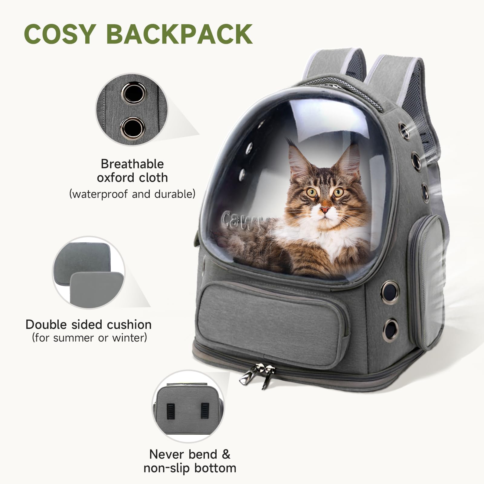Cawypety Mochila transportadora para gatos, transpirable, con burbujas de espacio grande, para gatitos, perros pequeños de hasta 12 libras, transparente y plegable para viajes, senderismo