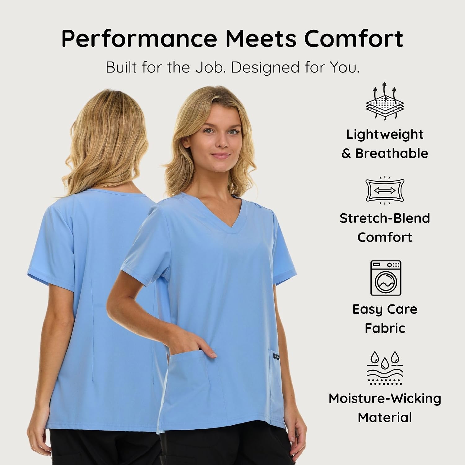 Nautica Scrub Tops Women - 3 Pack, Stretch Fabric, V-Neck Nurse Shirt | Stretch fabric, regular and plus sizes, pen pocket, 2 front pockets; lightweight and breathable for long nursing shifts