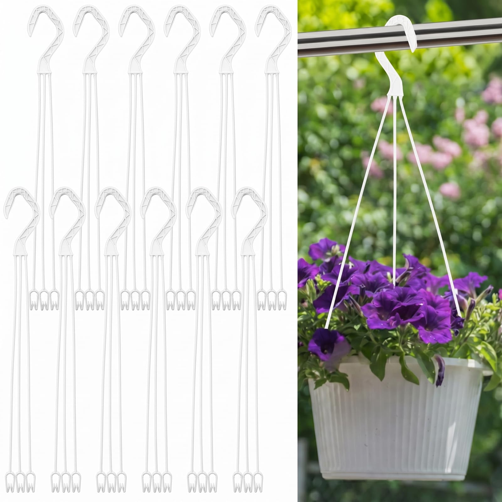 12 Pcs Plastic Plant Pot Hanger 14 Inch White Hanging Basket Hook