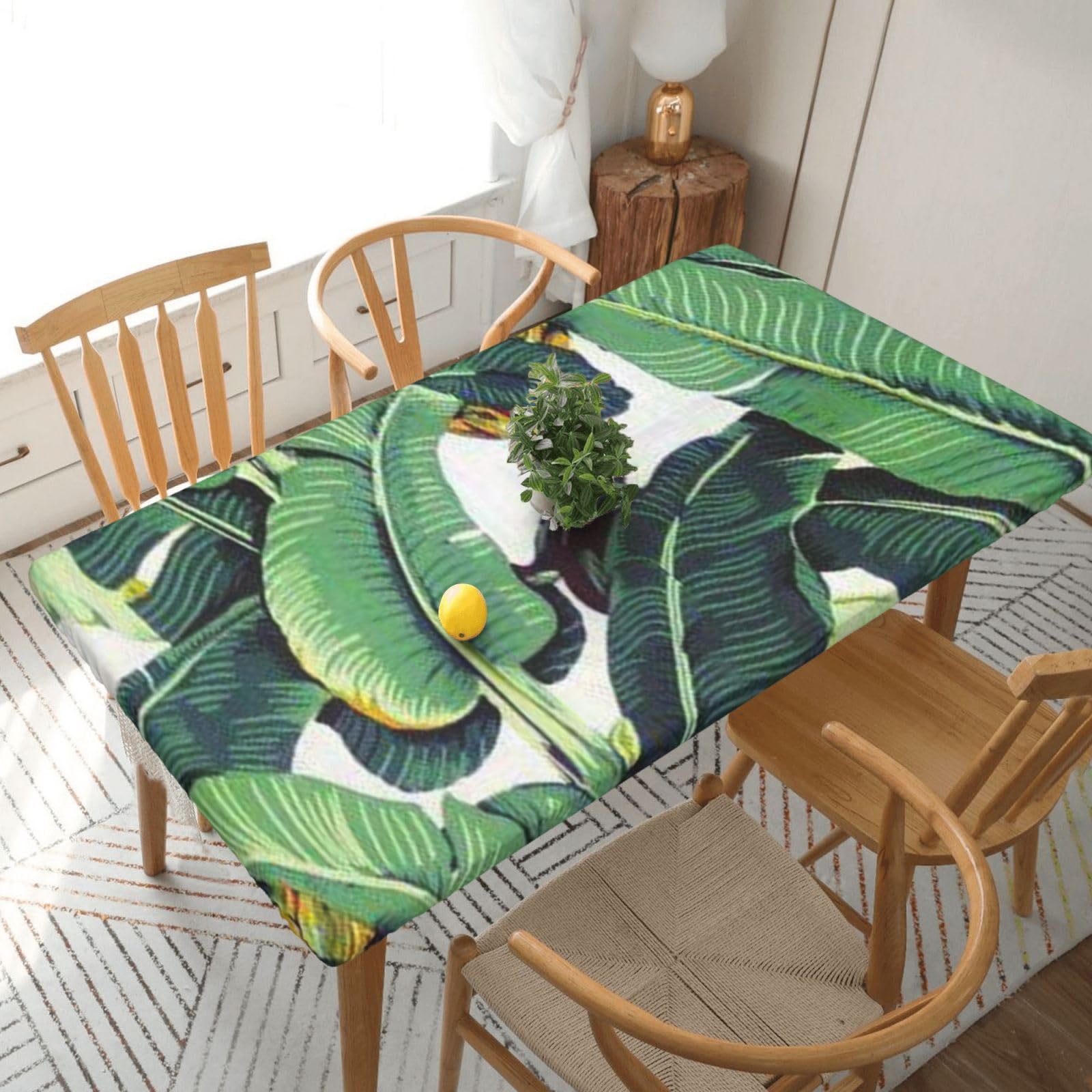 BNVSADC Tropical Banana Palm Leaves Printed 5FT Tablecloth Polyester Kitchen Water Resistant Table Cloth Dining Table Decoration Table Covers, 152x76 CM