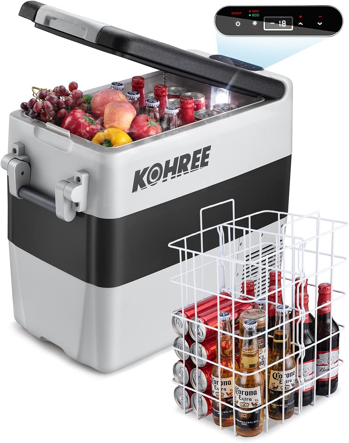 Kohree 12 Volt Refrigerator Portable Car fridge 53 Quart (50L) Dual Zone Fast Cooling Freezer (-4℉-50℉), Travel Electric Coolers for Truck, Vehicles, RV, Camping, Boat and Household-12V/24V DC and 110V/240V AC: Automotive