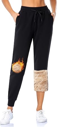 MOVE BEYOND Women's Fleece Lined Joggers Thermal Sweatpants with 2 Pockets Warm Winter Sherpa Trousers with Drawstring