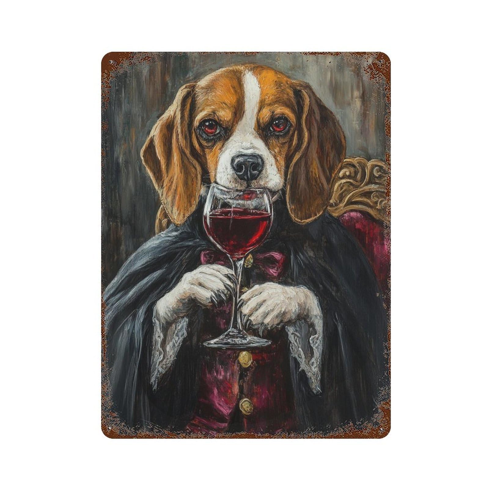 Vampire Beagle with Wine Glass Decorative Tin Sign 15.7"x11.8", Ideal for Garage, Bar And Workshop Decor