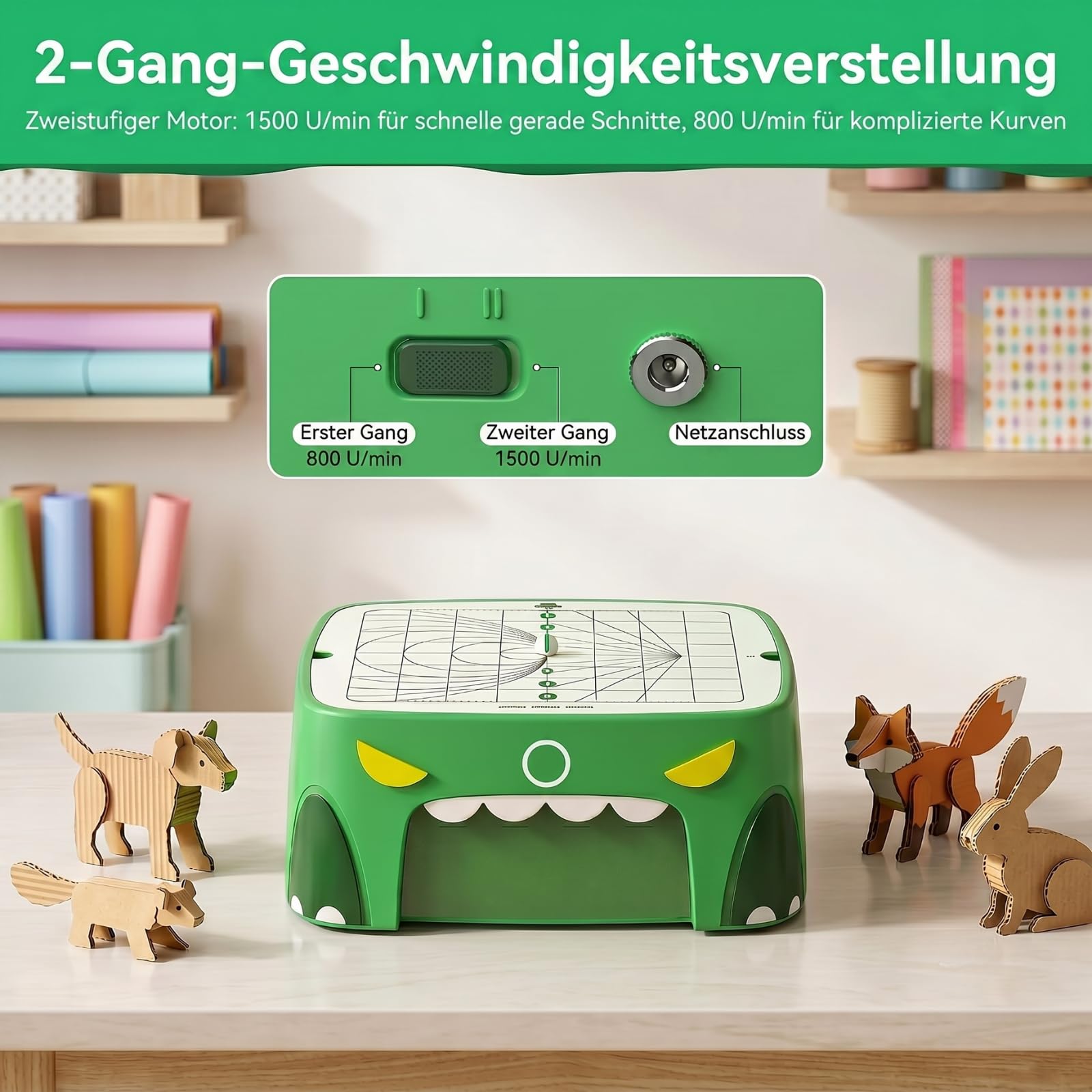SainSmart x BeaverBot C2 Elektrischer Pappschneider für Kinder | Sicherer Dinosaurier-Karton-Schneider, MINT-Spielzeug 4-12 Jahre, Bastelset für 3D-Modelle, 2 Geschwindigkeiten, Ideales Lern