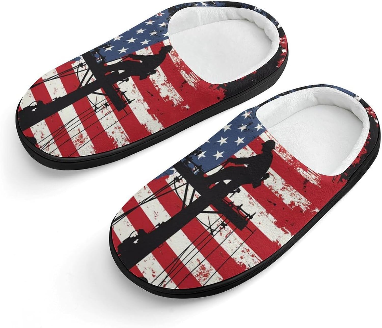 Lineman Am-erican Flag Electric Cable Lineman Cotton Slippers for Girls Boys Warm House Shoes for Home Travel