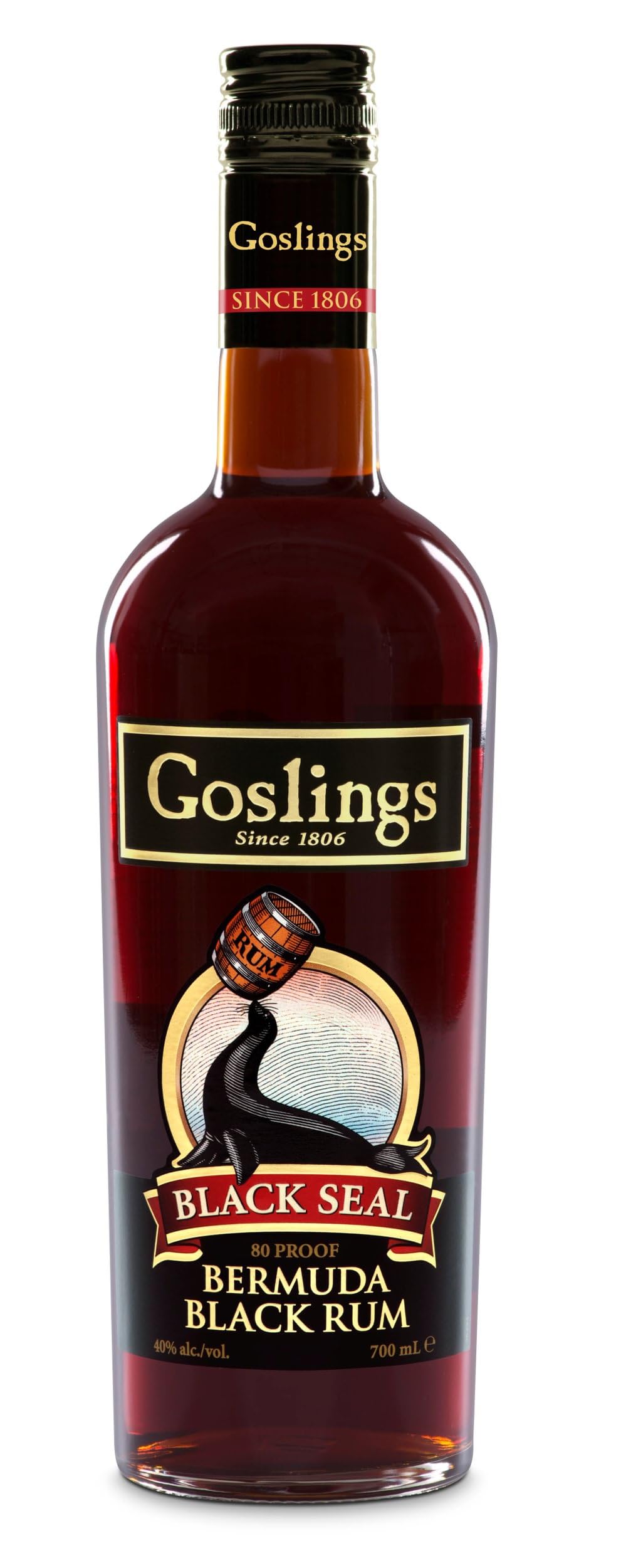 Goslings Black Seal Rum 70cl. ABV 40% Alcohol-Premium Dark Rum from Bermuda.