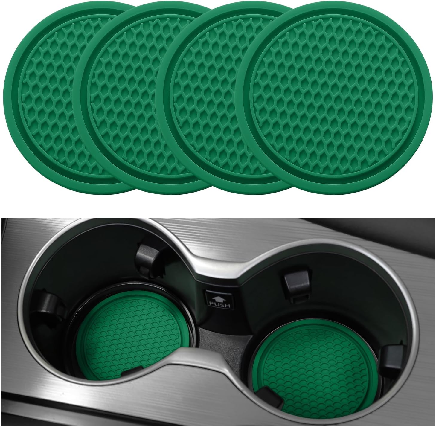 SINGARO Car Cup Coaster, 4PCS Universal Non-Slip Cup Holders Embedded in Ornaments Coaster, Car Interior Accessories, Green
