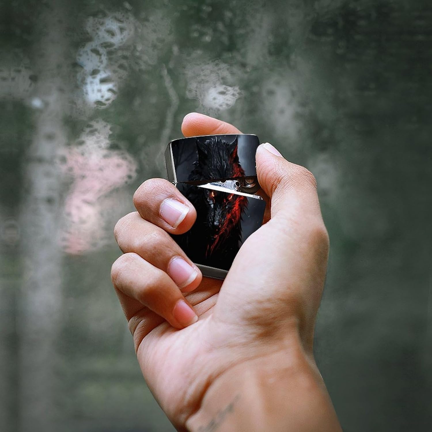 Big Black Wolf with Red Eyes Lighter Case Cover Lighter Shell