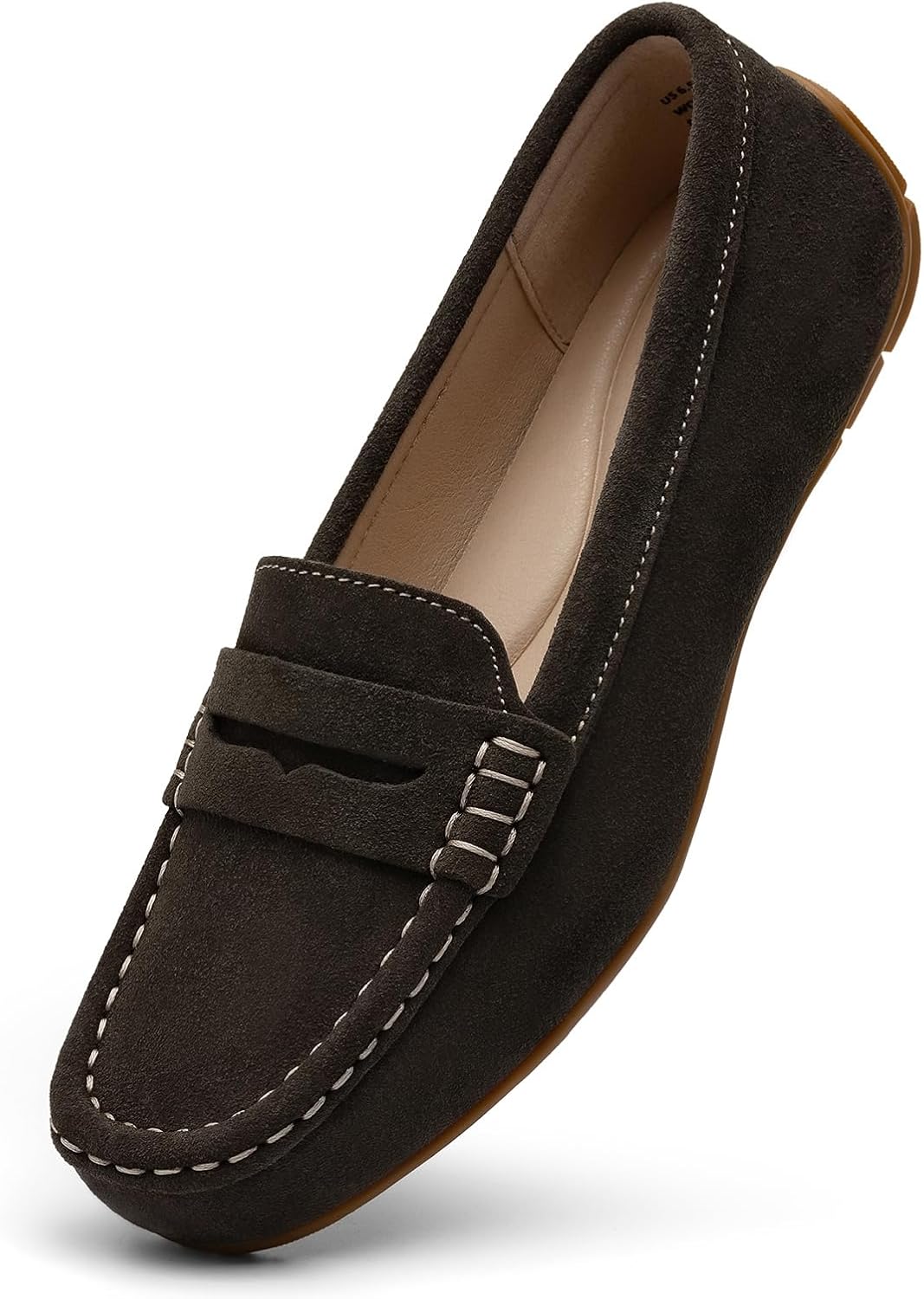 KORDAL Women's Comfortable & Lightweight Suede Leather Penny Loafers Slip-Ons Cute Business Casual Dress Shoes Work Office Flats Everyday Walking Shoes Driving Mocs for Women