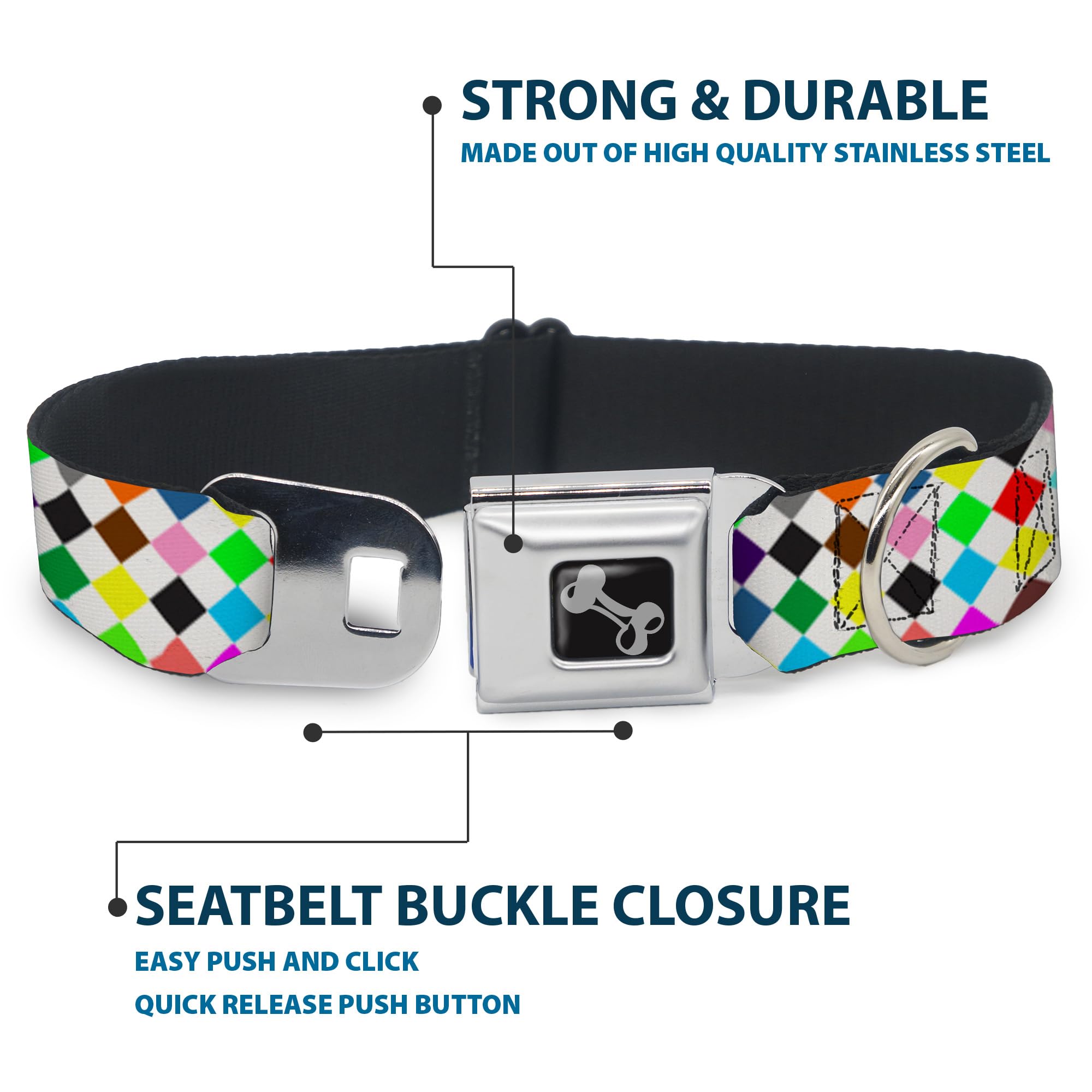Buckle Down Diamanti, Colore Bianco/Multi Collare Osso Wide l/18 – 81,3 cm