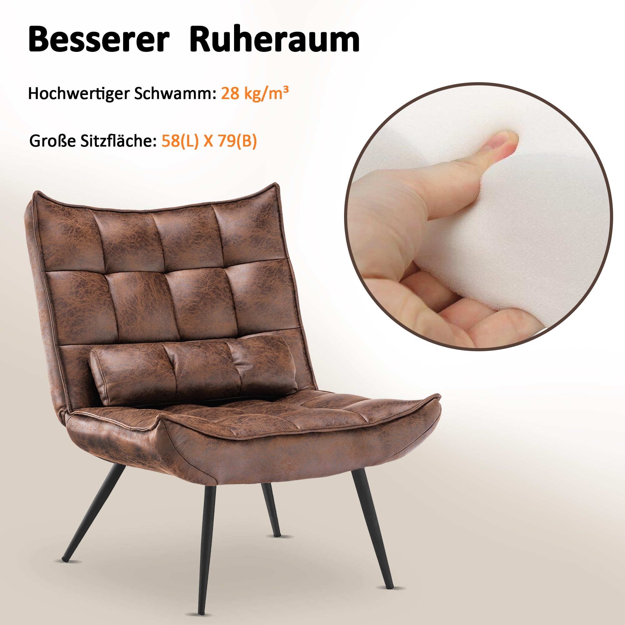 MCombo moderner Sessel Relaxsessel für Wohnzimmer, mit Taillenkissen, Retro Vintage Lesesessel Loungesessel Stuhl Polstersessel, 4779-1 (Braun-Mikrofaser)