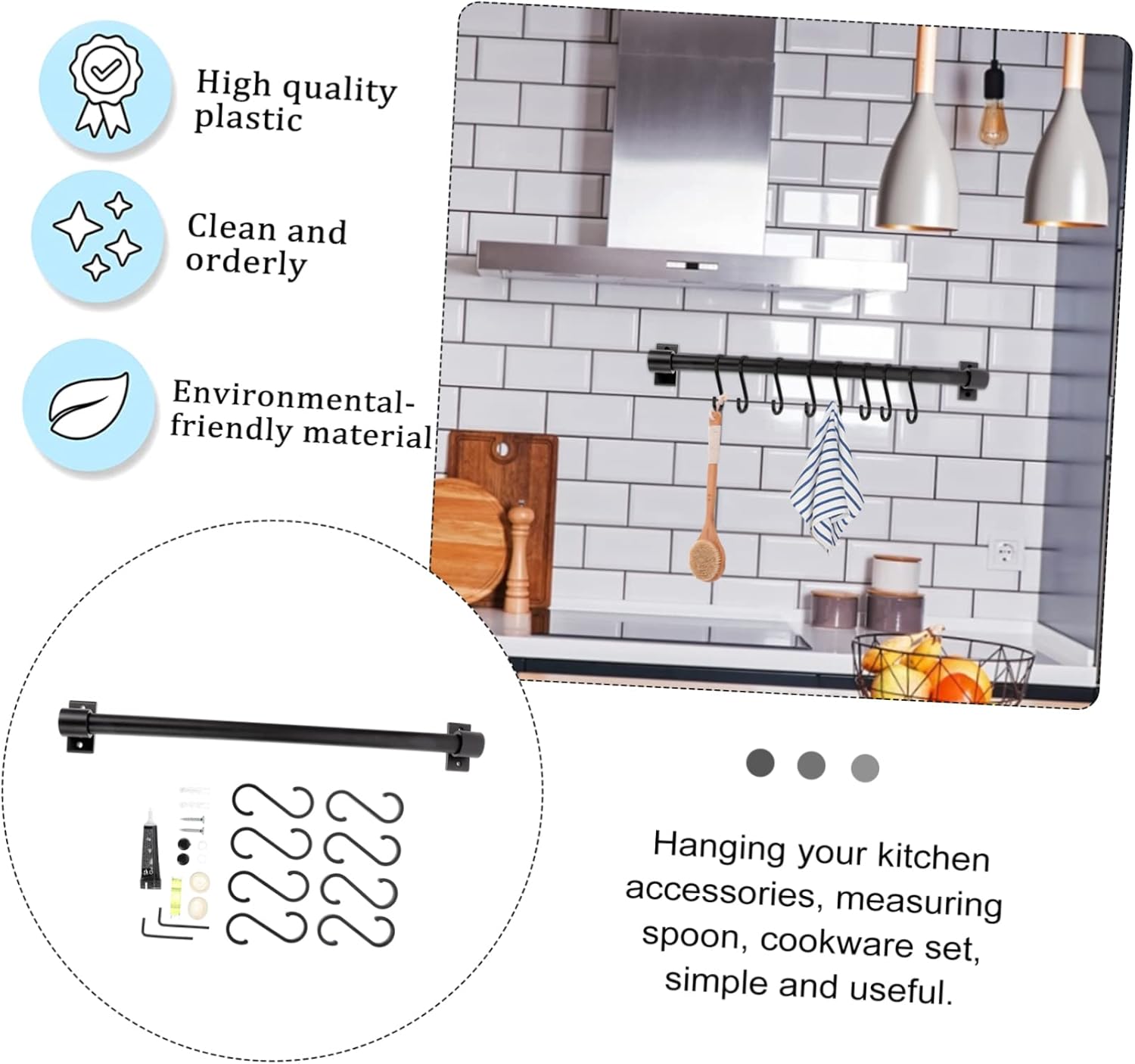 Kitchen Rack Black Hanging Shelves Wall Mounted Hooks Hanging Utensil Holder 2 Pcs Cup Holder Under Shelf Wall Mounted Pot Rack Cabinet Organizer Hanging Kitchen Rack Aluminum Mug Hooks (Col