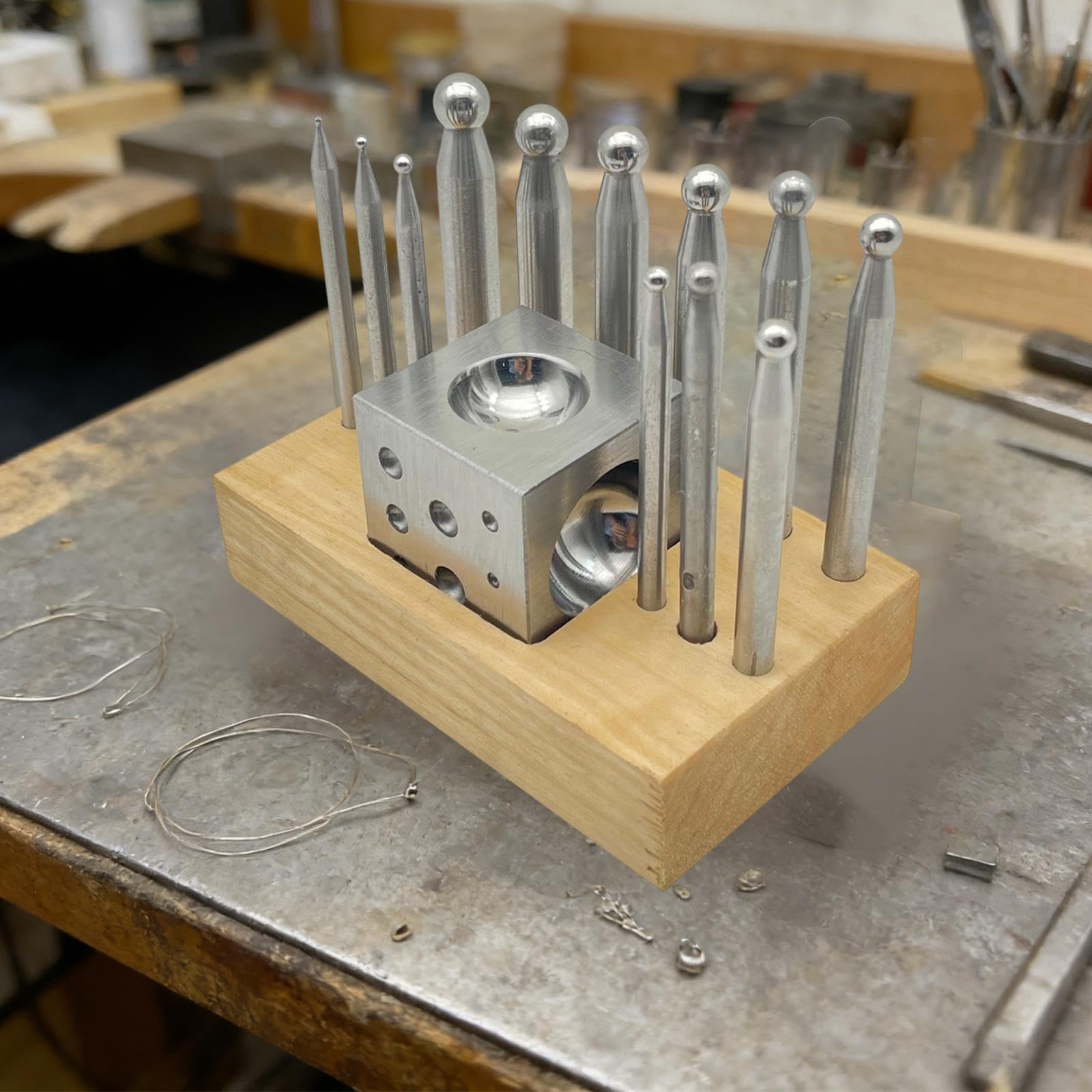 Perfeclan Kit 13 Outils formage métaux à Damper et à poinçonner, avec Base en Bois, pour la Fabrication Bijoux et Autres créations.