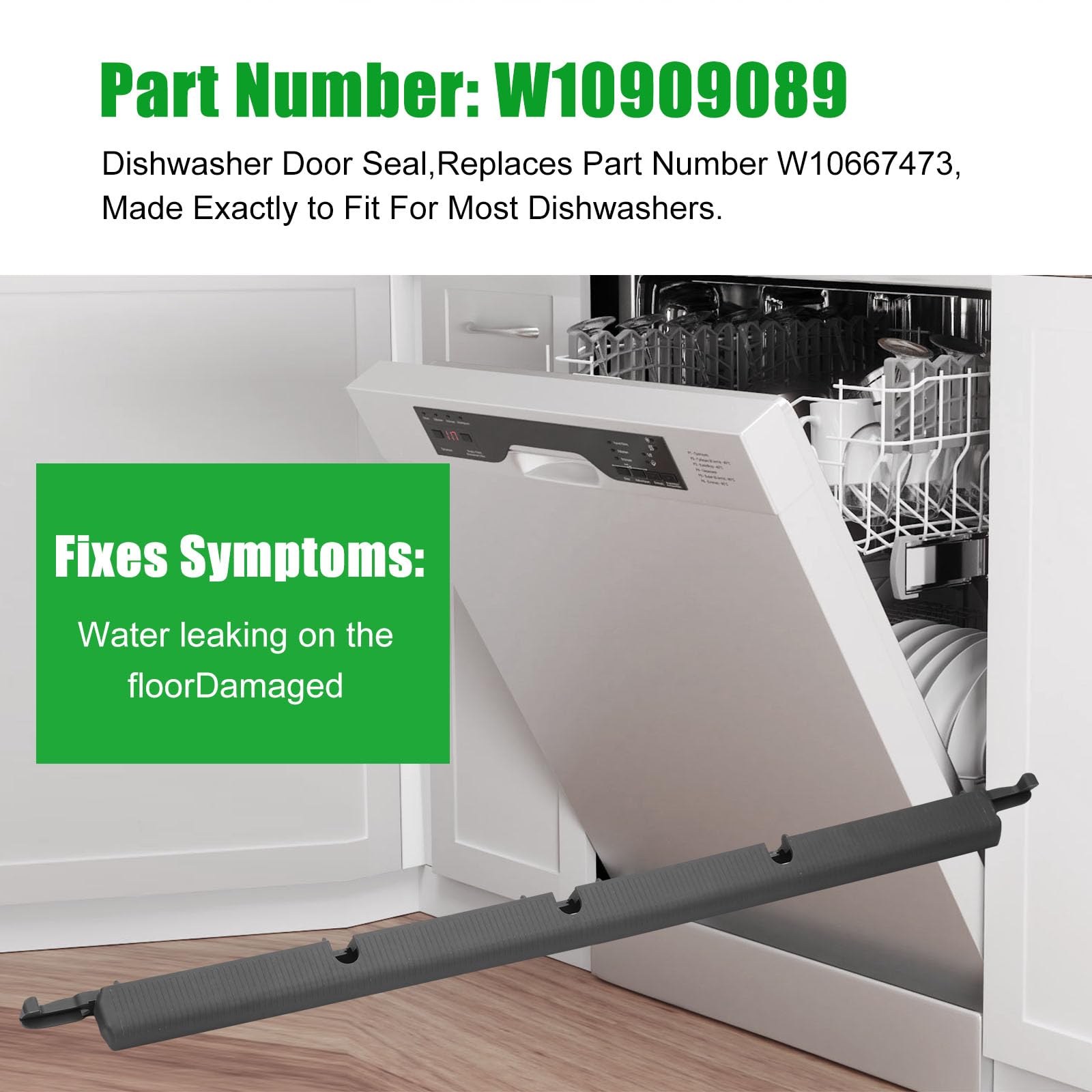 W10909089 - Sello de puerta de lavavajillas compatible con Whirlpool KitchenAid