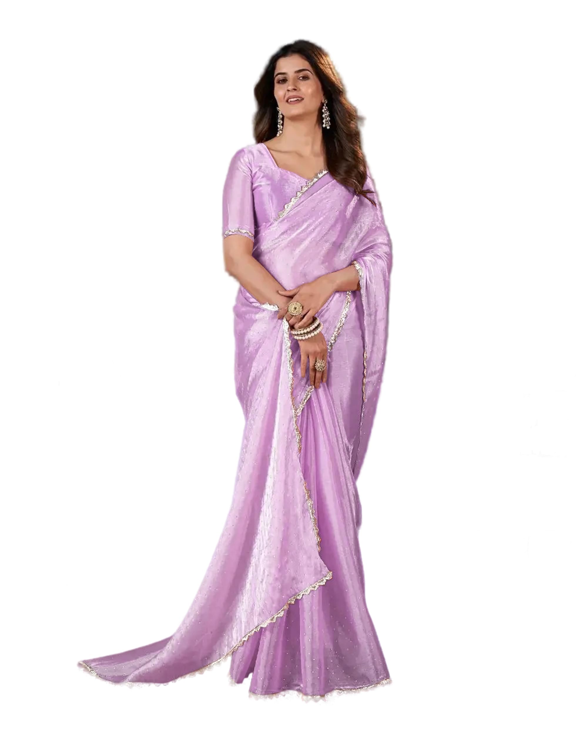 Madhuri Dixit Women's Barbari Shiny Stone and Diamond Work Saree With Blouse