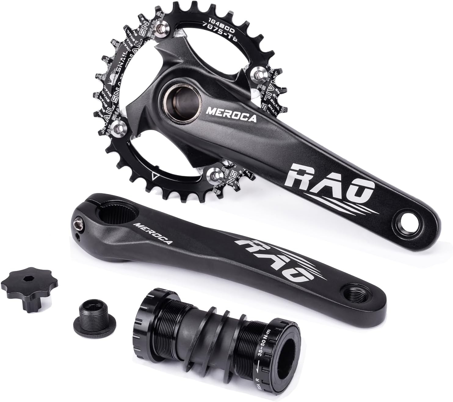 Mountain Bike Crankset 32T-52T MTB Crankset, 170mm Hollow Integrated Aluminum Alloy Bike Crankset with Round Chainring Bottom Bracket, Replacement for Bike Crank Set