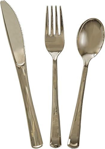 Elegantes cubiertos de plástico surtidos dorados (paquete de 18)  Premium, duradero y reutilizable  Perfecto para fiestas, eventos y uso diario