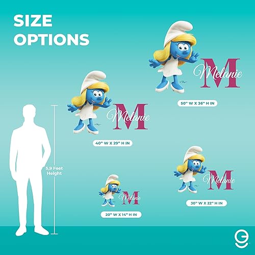 Miniatura 4 de EGD Decoración de pared para niños con nombre personalizado e inicial, los pitufos, serie EGD X The Pitufos, calcomanía de pared personalizada para