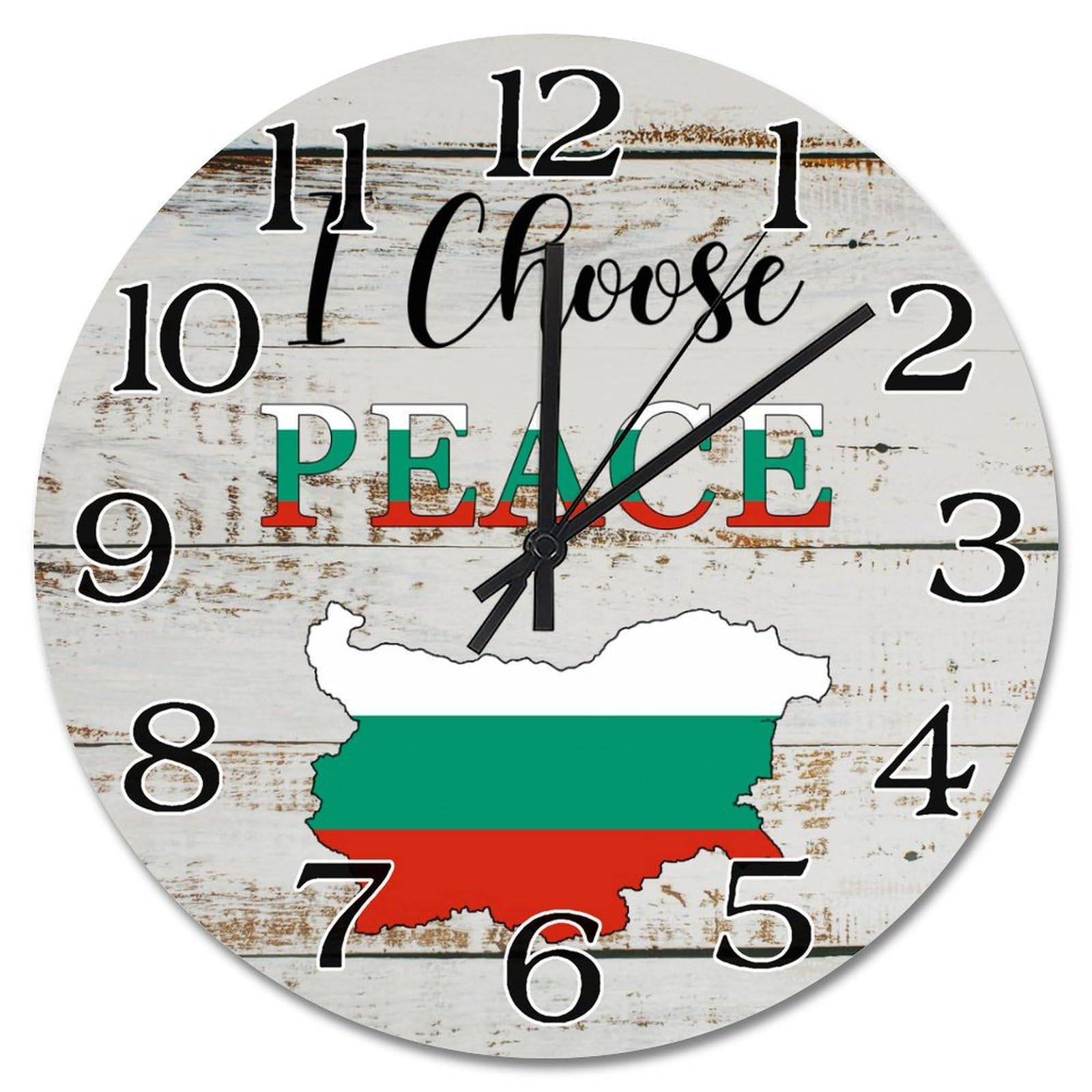 Grande horloge murale bois drapeau bulgarie 38cm rustique