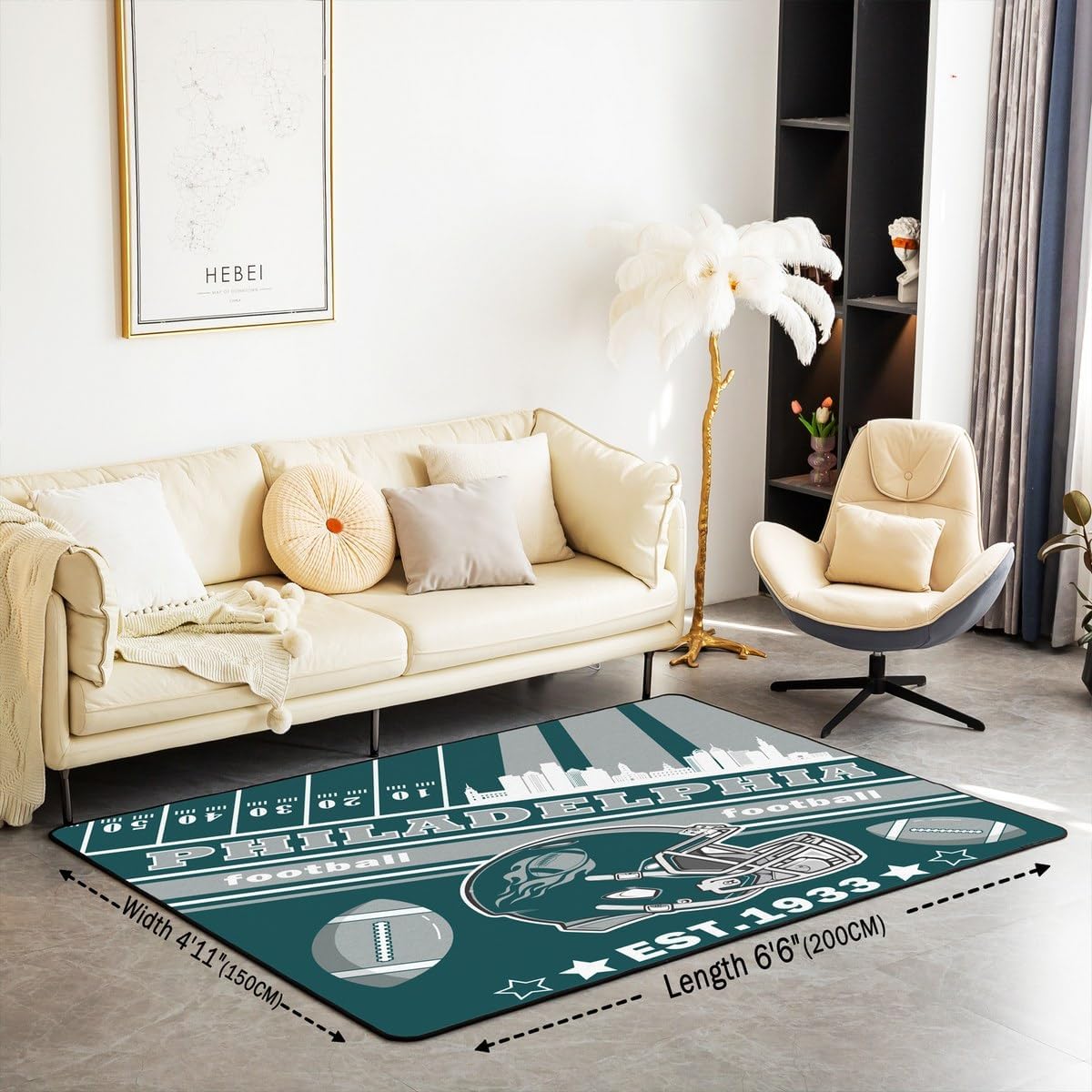 Feelyou Football Living Room Rugs for Bedroom Area Rug 3x5 Boys Girls Rugby Sports Decor Carpet Football City Indoor Floor Mat