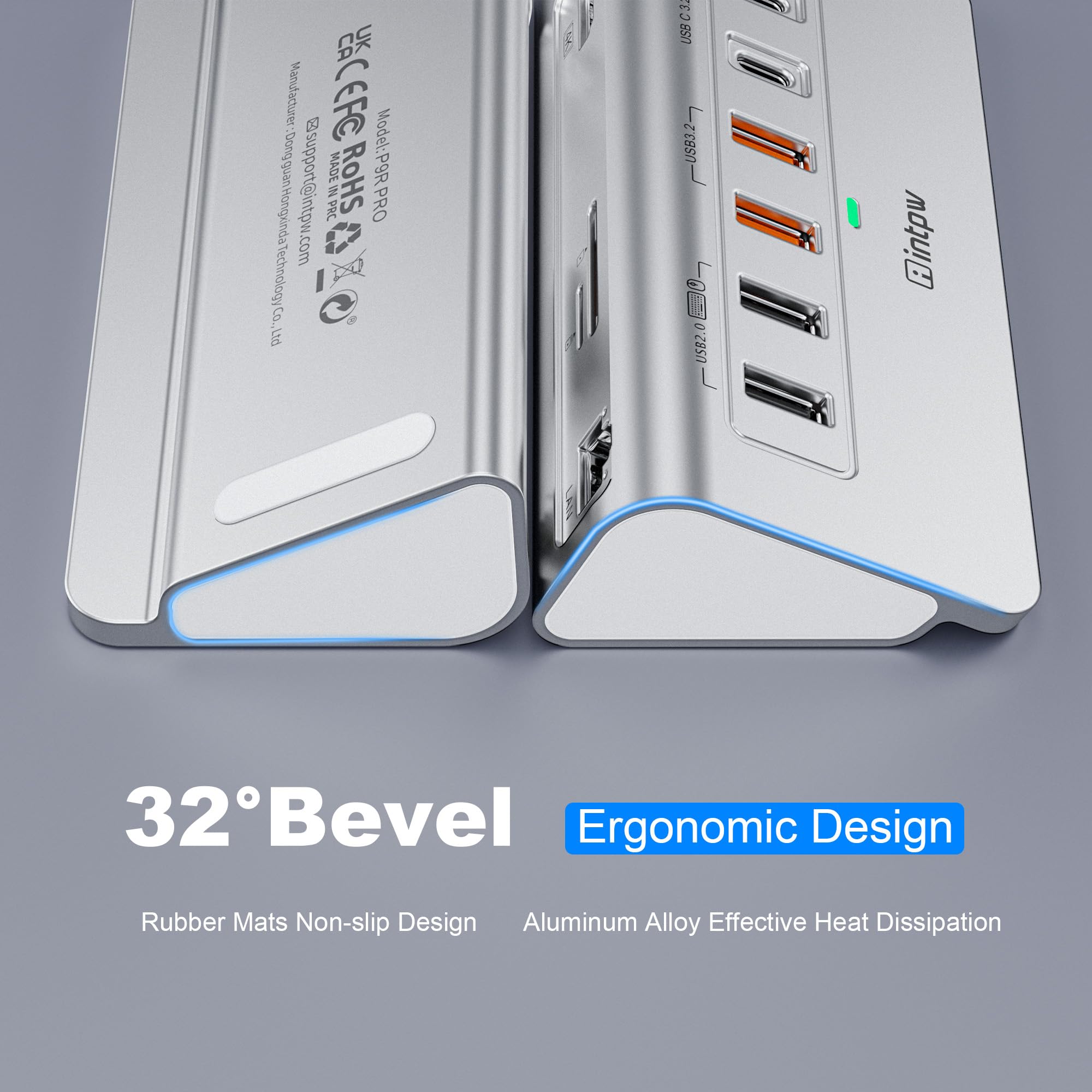 Intpw P9R PRO USB C Hub, 10-in-1 USB C Docking Station mit 1Gbps Ethernet, 4K@60Hz HDMI, 10Gbps 2 Type-A/C 3.2, 2 Type-A 2.0, PD 100W, SD/TF, Aluminium USB HUB für iPhone16/15 Series/MacBook