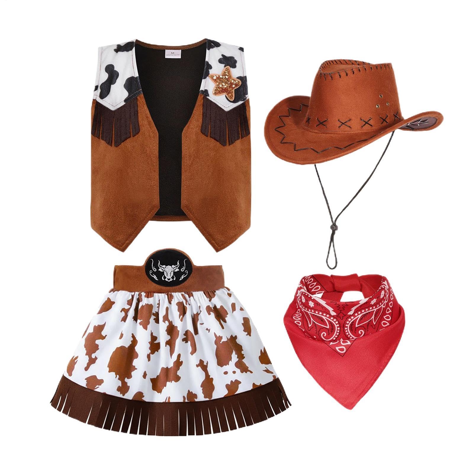 Cowgirl Dress Up Costume Halloween Party Costume with Hat Bandana