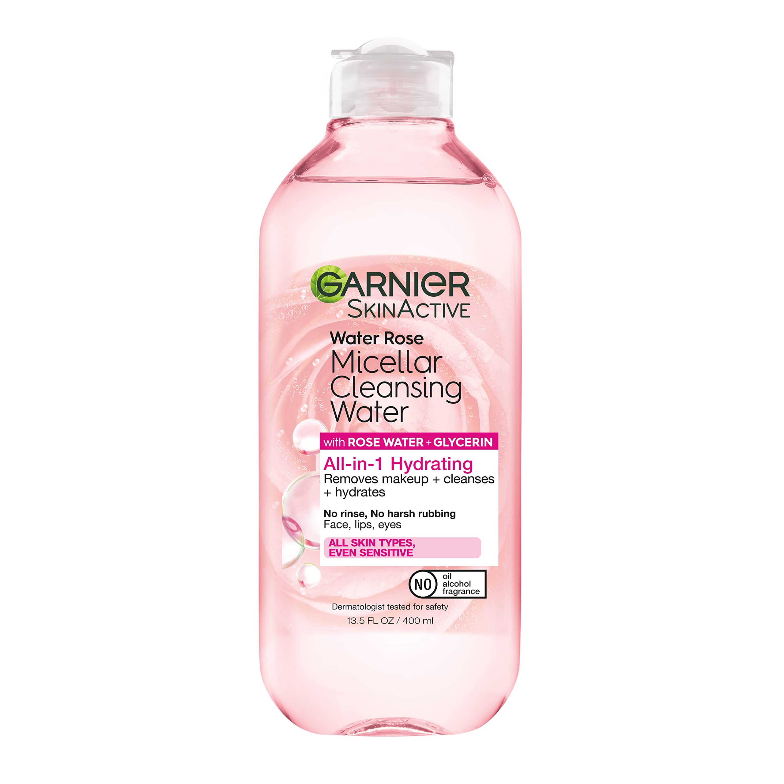 Garnier SkinActive Micellar Cleansing Water with Rose Water and Glycerin, All-in-1 Hydrating, For Normal to Dry Skin, 13.5...