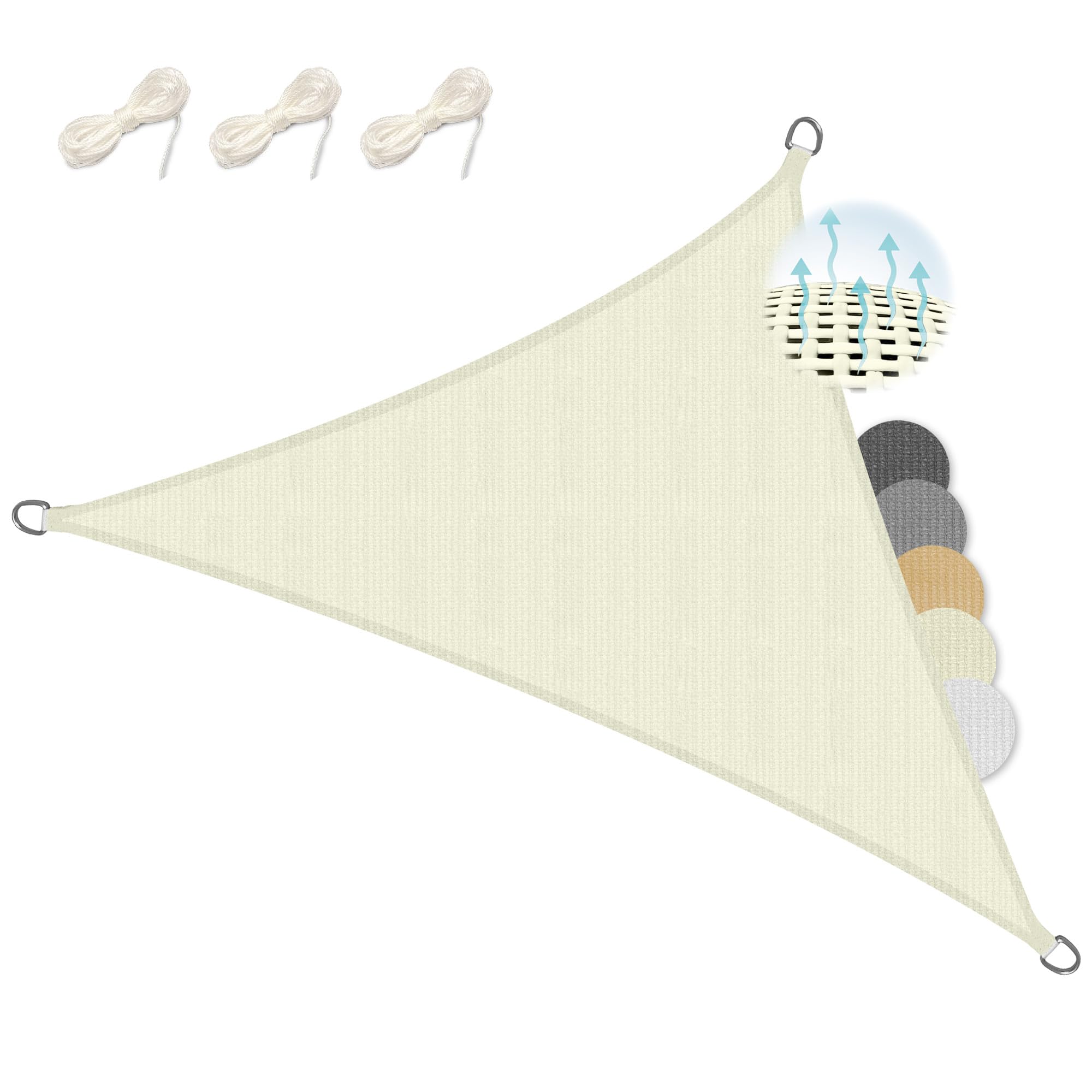Sol Royal Toldo Vela Rectangular HDPE Transpirable con protección UV Solar | 7x7x7m 700x700x700cm crema parasol para balcón piscina jardín terraza exterior permeable agua triangular Shade Sails HS9
