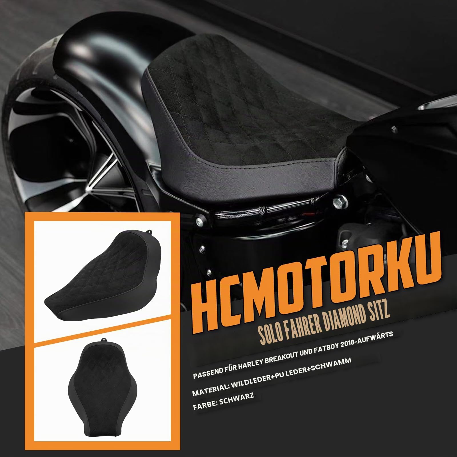Motorradsitzkissen für Harley Softail 114 107 Breakout Fatboy 2018-2024 FXBR FLFBS Schwarze Nähte