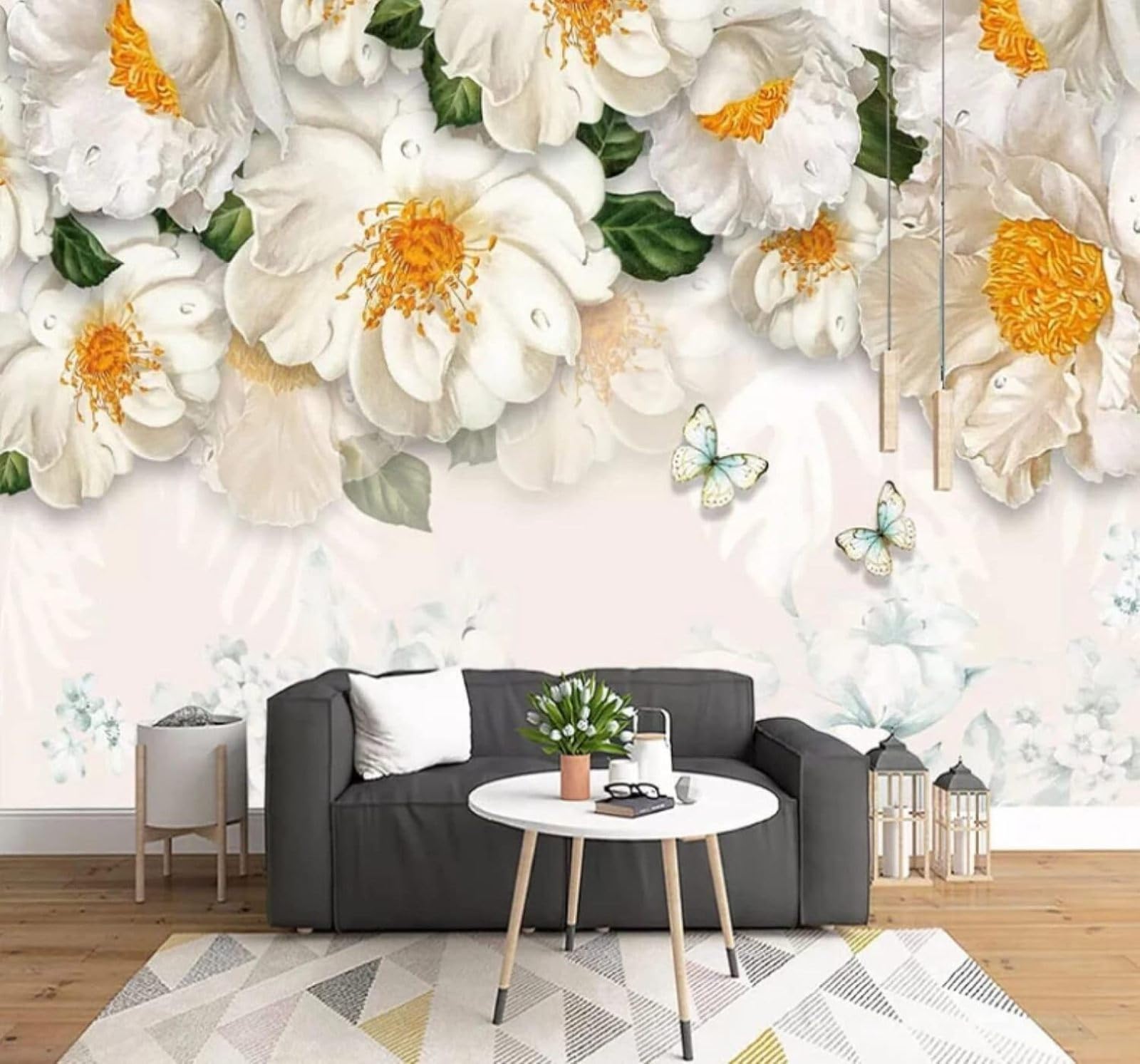 XLMING Simple Cosy Beautiful Yellow Flowers 3D Wallpaper Luxury Silk Study Dining Feature Sofa Grey Bedroom Living Room Tv Decorative Wall-400cm×280cm