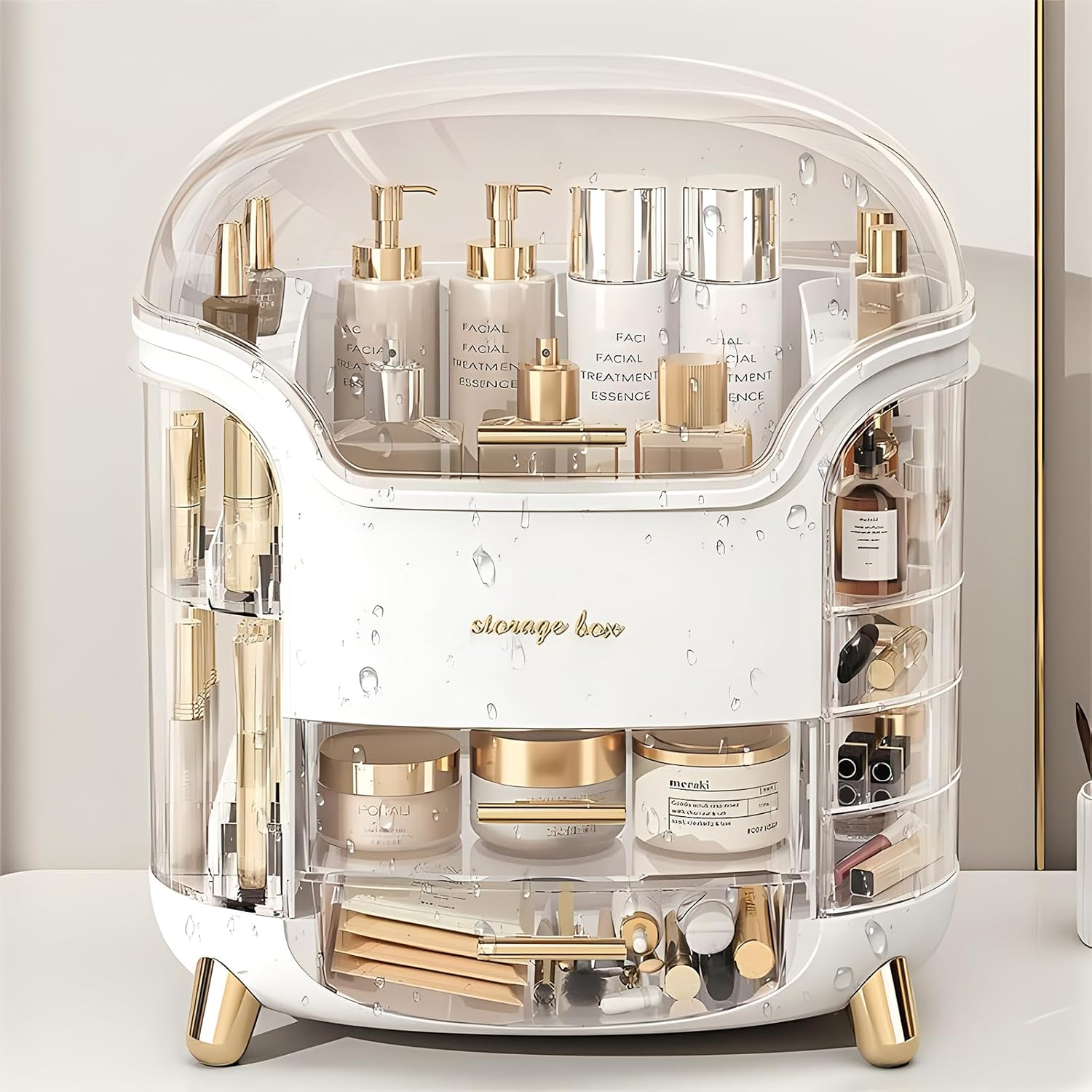 NANAO Makeup Organizer,Vanity organizer,Portable Cosmetic Storage,For Vanity Cosmetic Display Cases Large Capacity Bathroom Countertop Plastic Storage for Skin Care Products (White)