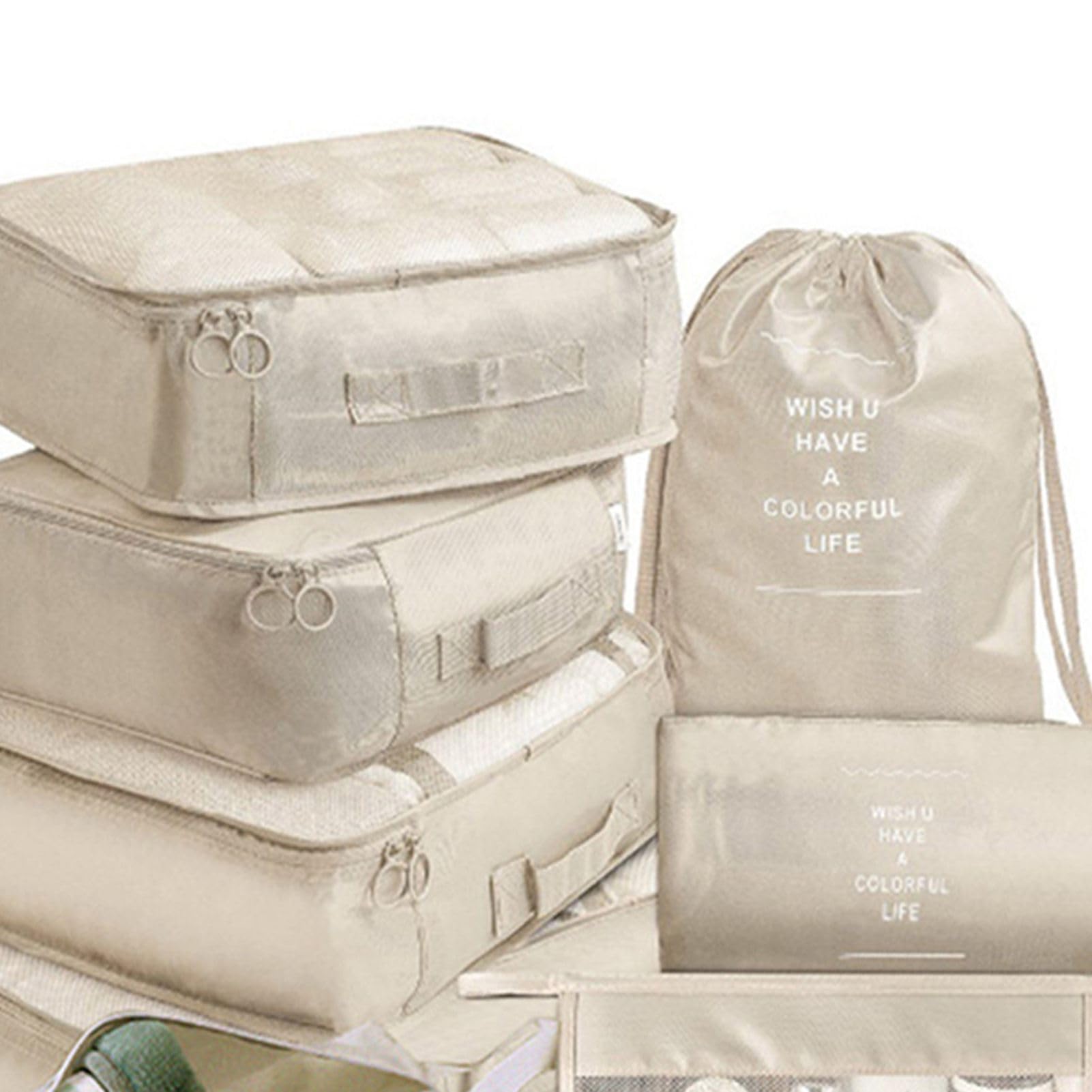Ejoyous Cubi di Imballaggio per Valigie, Set da 8 Pezzi, Organizzatore da Viaggio a Compressione, Beige