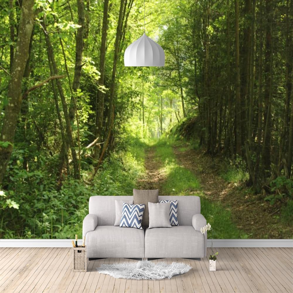 Papier peint panoramique 3D trompe l'oeil foret verte 400x280cm