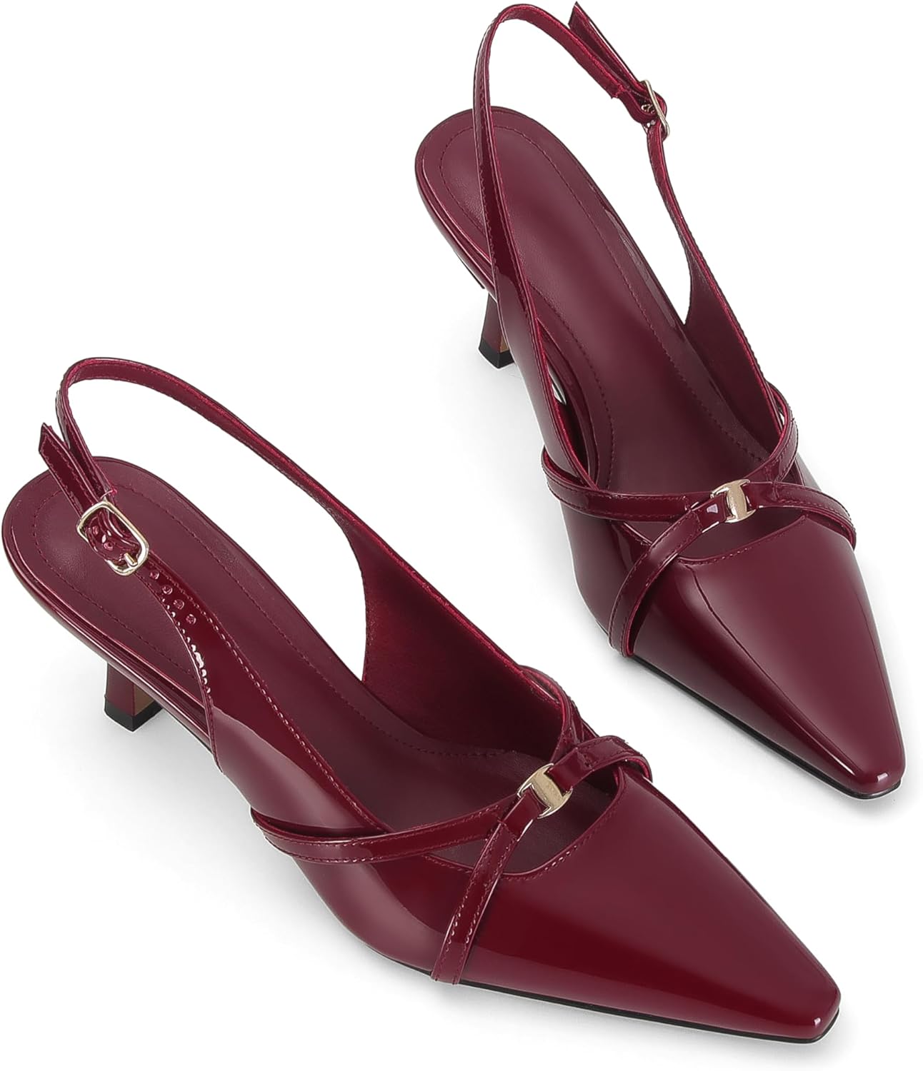 SOVANYOU Women's Burgundy Kitten Heels Pointed Toe Slingback Pumps with Buckle Strap Low Heel Dress Party Work Wedding Shoes - Image 6