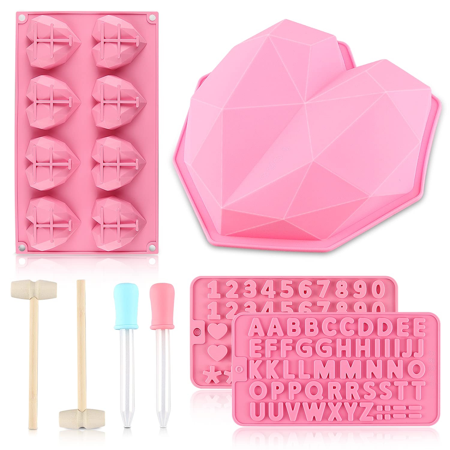 Stampo per Torta a Forma di Cuore, Stampo in Silicone a Forma di Cuore, Stampo in Silicone per Caramelle, Stampo 3D in Silicone Per Dolci, Stampo Riutilizzabile per Torta e Cioccolato Alfanumerico