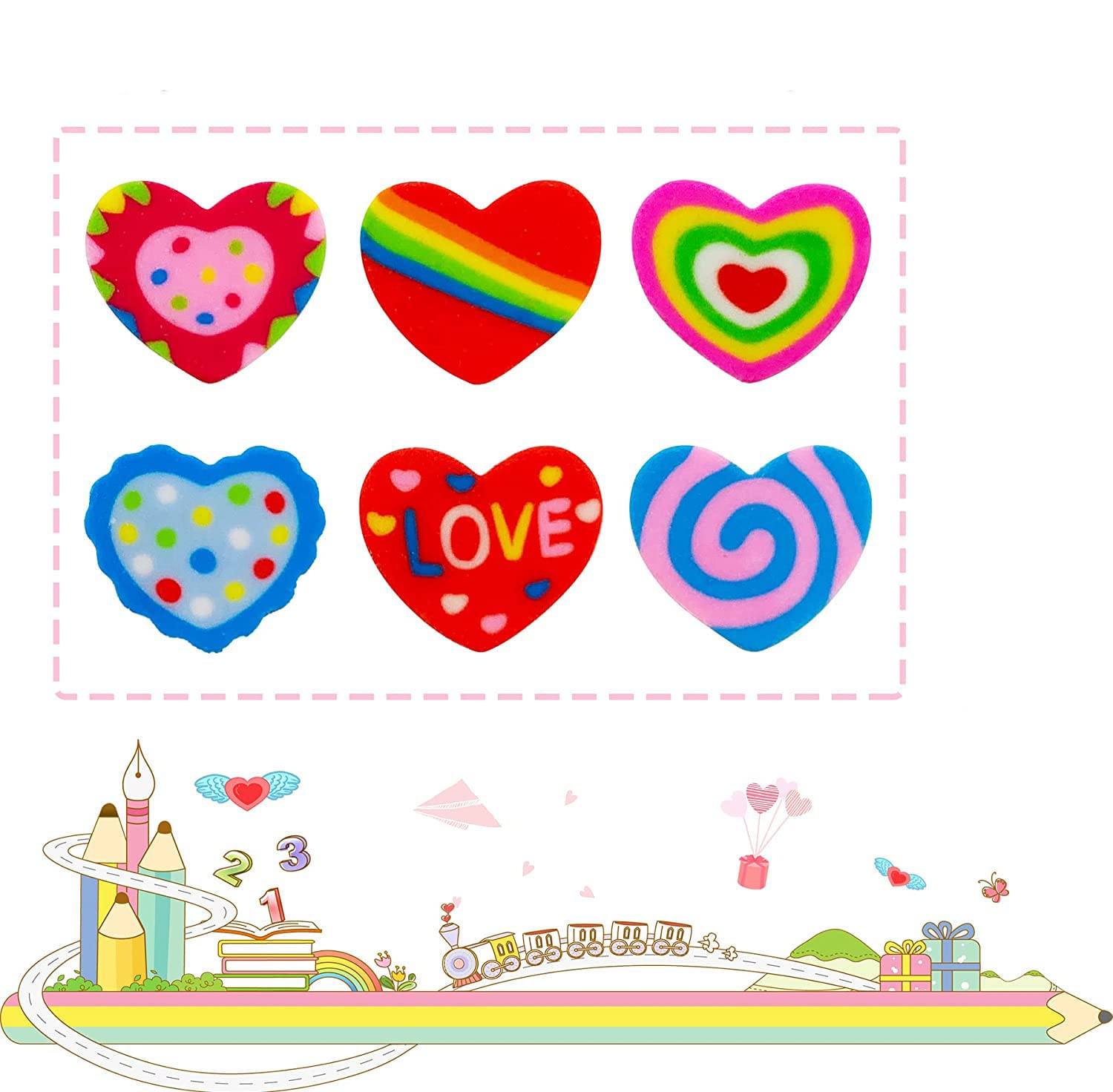 Daily Crafts Mini Heart Erasers 6 pcs Heart Rainbow Design Cute Novelty Rubbers for Party Bag Fillers Valentines Day Pride Lucky Dip Class Gifts Stationery Supplies Kids Stationery for Girls and Boys (B0B5KM3CWL) Amazon Price History, Amazon Price Tracker