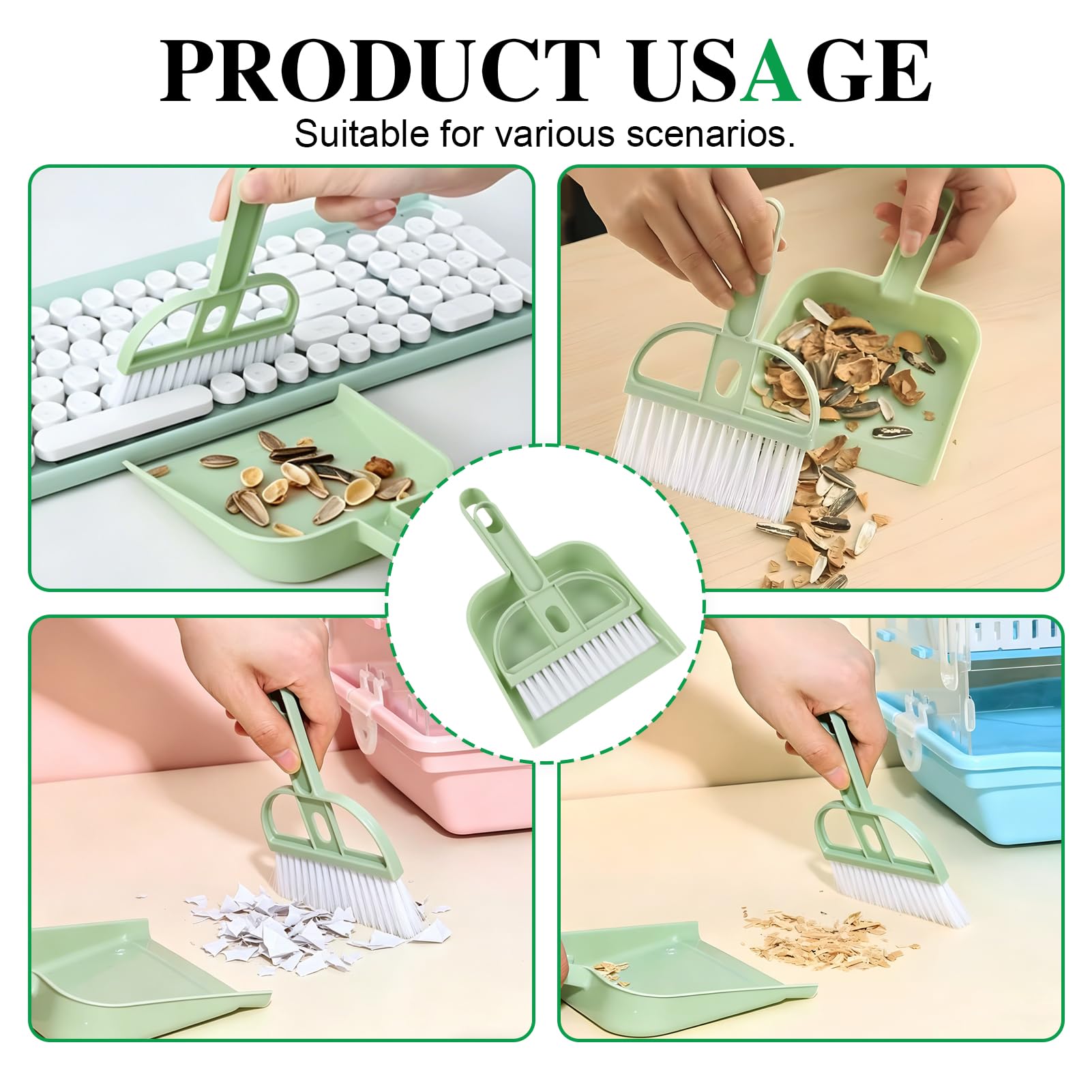 Set Recogedor y Cepillo Mini Mano Escoba Pequeña Portátil Mesa Escritorio Teclado Cerdas Suaves Plástico Azul