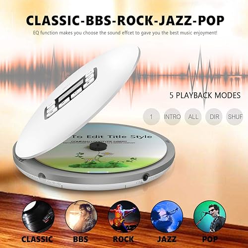 Miniatura 4 de HOTT CD611T Reproductor de CD Bluetooth V5.0 portátil con auriculares estéreo Cable USB a prueba de golpes Walkman Reproductor de CD personal