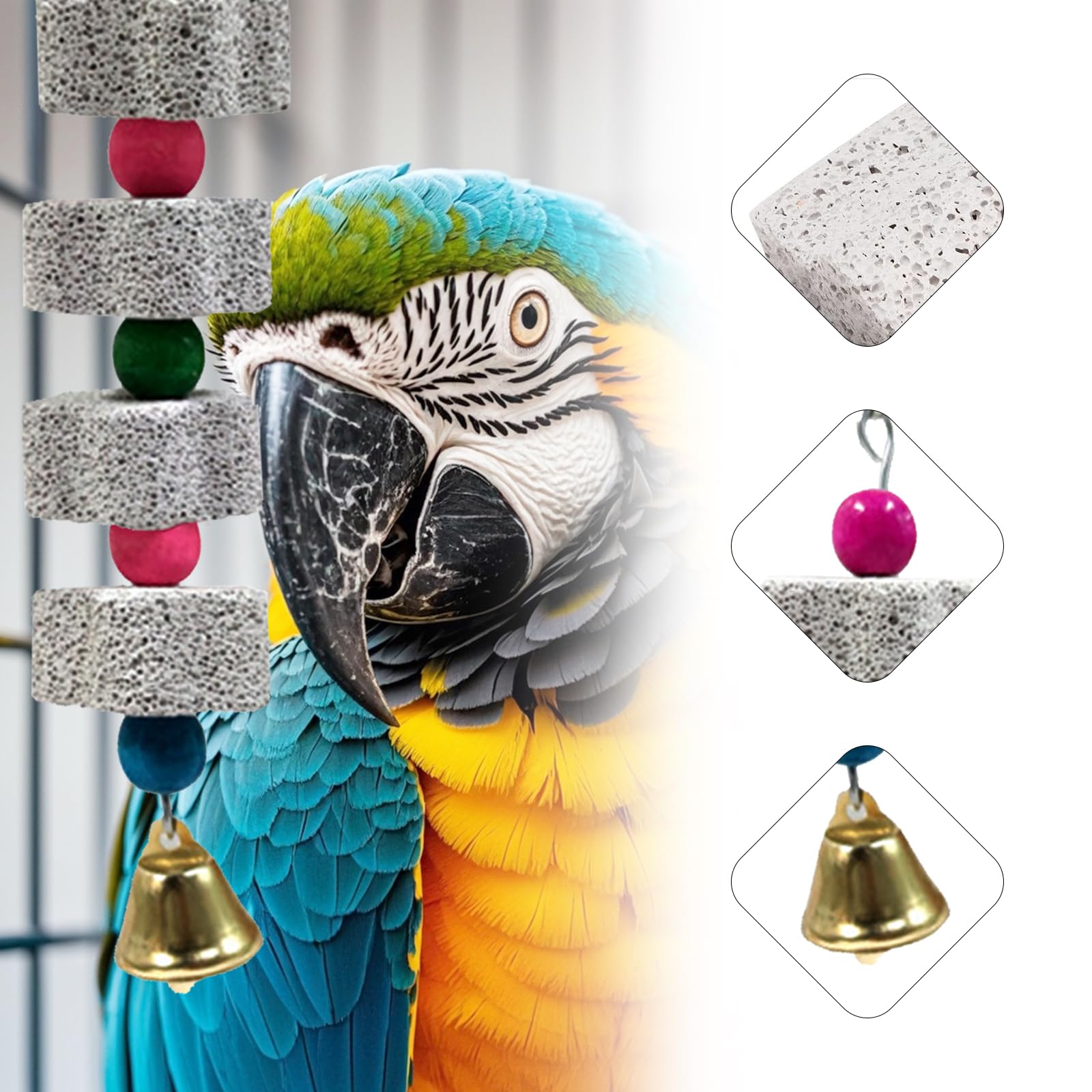 LIUYIDM 3er Set Vogel Kauspielzeug - Papageienspielzeug Mit Schleifstein & Glocke