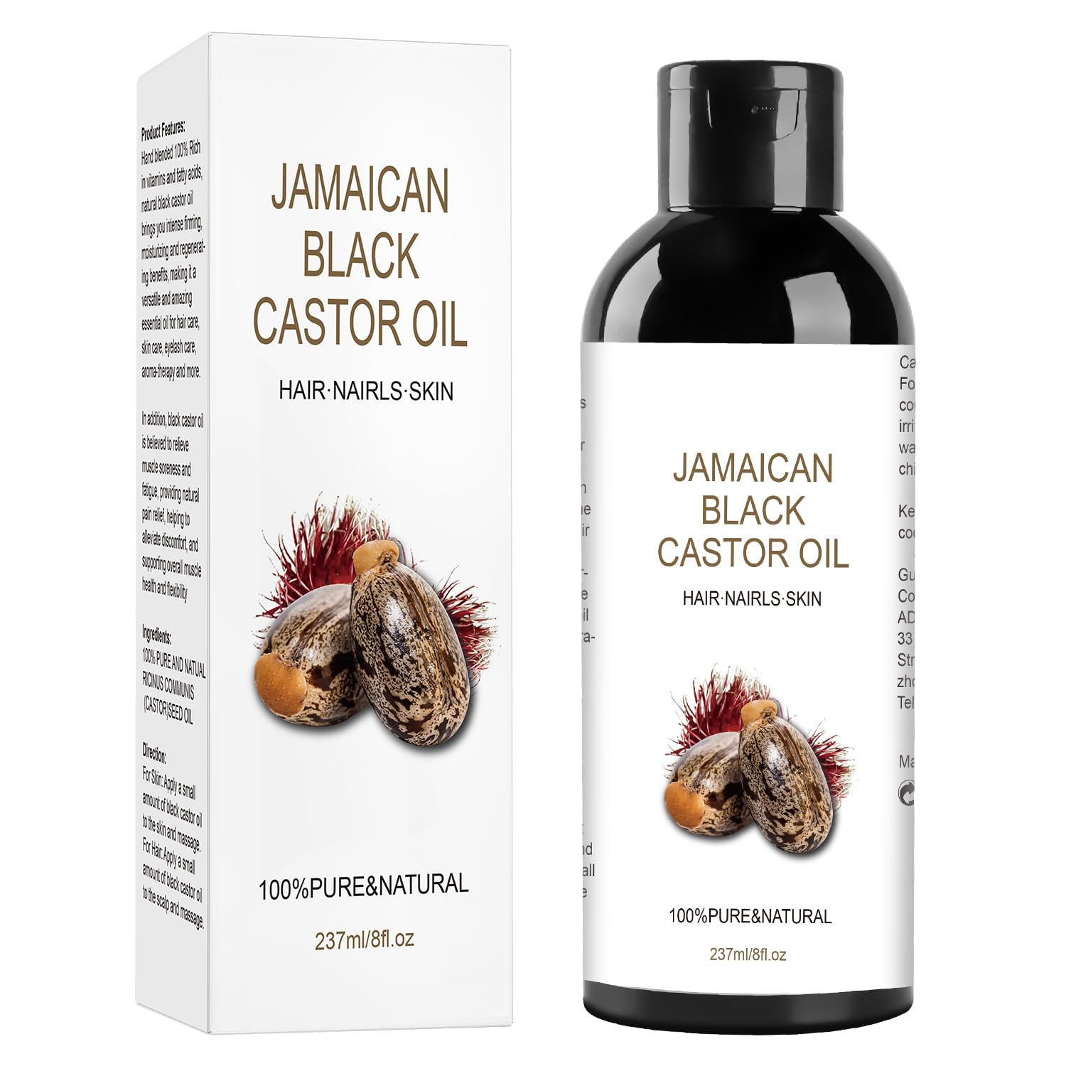 Organic Castor Oil, 8 fl oz Glass Bottle, Pure Cold-Pressed Hair Oil