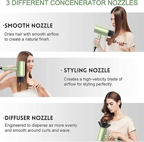 Miniatura 3 de slopehill Secador de pelo iónico profesional, potente secadora de bajo ruido de secado rápido de 1800 W con 2 boquillas concentradoras, 1 accesorio