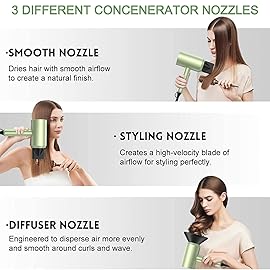 slopehill Professional Ionic Hair Dryer, Powerful 1800W Fast Drying Low Noise Blow Dryer with 2 Concentrator Nozzle 1 Diffuser Attachments for Home Salon Travel (Lime Cream)