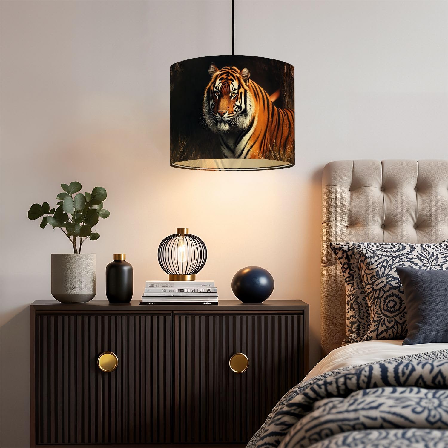 Drum Lamp Shades Wild Animal Ferocity Royal Bengal Tiger Contemporary Art Tiger Stripes Lampshade for Floor Lamps Table Lamp Pendant Light Linen 13"x13"x10" Replacement Large Lampshades