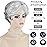 XIUFAXIRUSI XIUFAXIRUSI Grey Curly Pixie Wigs for White Women Short Fluffy White Hair with Bangs Natural Synthetic Heat Resistant Wig