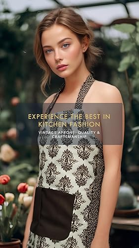 Miniatura 7 de Lindos Delantales de Patrón Floral Retro con Bolsillos Grandes para Mujeres Niñas Cocina Panadería Regalo para Madre